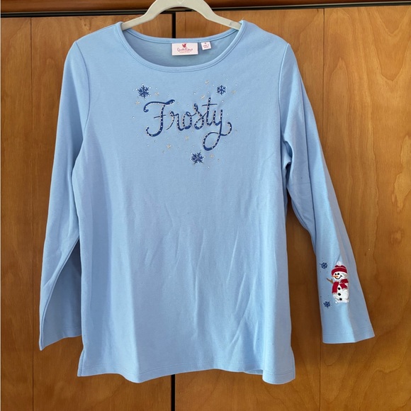Quacker Factory Tops - Quacker Factory Blue Snowman Long Sleeve Tee